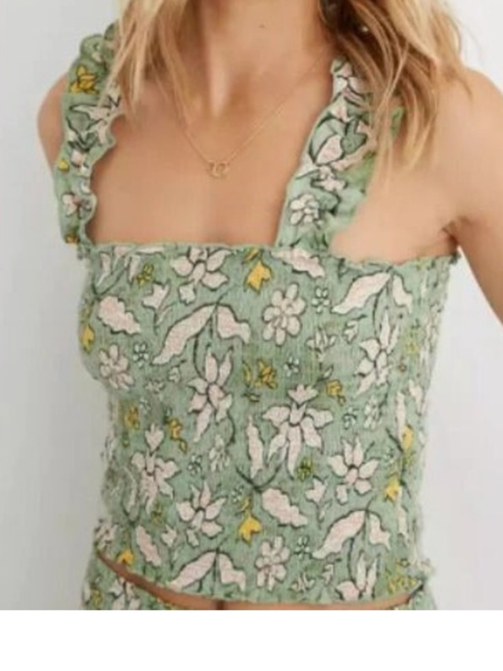 NWT Aerie Jungle Thrills Smocked Frilled Strap Top
